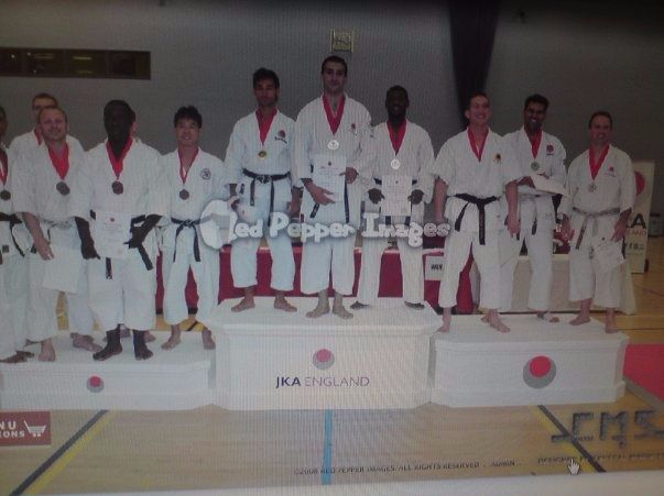 Winners of Team Kumite 2009 at the English Championships.
Sensei's Anas and Jenel in the gold medal winning team, Sensei Shyam Raithatha in the silver medal winning team.