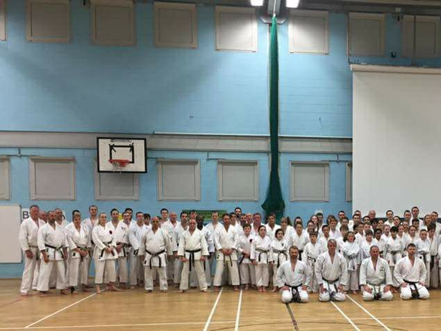 JKS Harrow Shotokan Karate members at the JKS England Black and Brown belt Course in Nottingham. 
Attended by Shyam Raithatha on the front row, Paul Lawless,  Mohit and Rohan.
