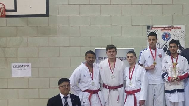Harrow Shotokan sent 3 Juniors and 3 Seniors to the Shito Ryu England Open. 
Harrow Shotokan won 5 medals.
Keljon - 1st Place 75kg+ Kumite
Sanath - 2nd Place 75kg+ Kumite and 35+ Kumite
Bailey - 3rd Place - 8-9 Boys Kumite
Harrow Men's Team - 2nd Place

A great result for the club against some stiff competition including World Champions. 