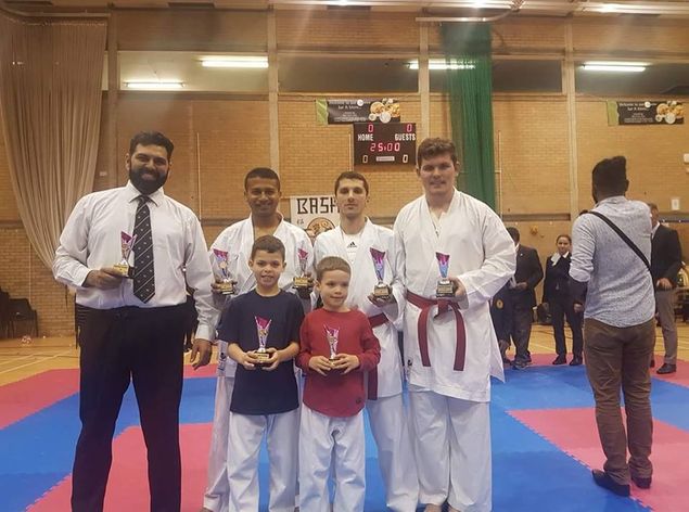 Sunday 19th of March saw 7 members of Harrow Shotokan travel to Brunel University to for the BASK Championships. 
Harrow put in a great performance.

Halil - Gold - Shobu Ippon Kumite Open Weight
Sanath - Silver - Shobu Sanbon Kumite 70kg+
Rio - Bronze 6-7yr old mixed Kumite
Sensei Shyam - Bronze Masters Kata

Harrow Shotokan Men's Team - Bronze Shobu Sanbon Team Kumite.

Great results showing we are going from strength to strength!