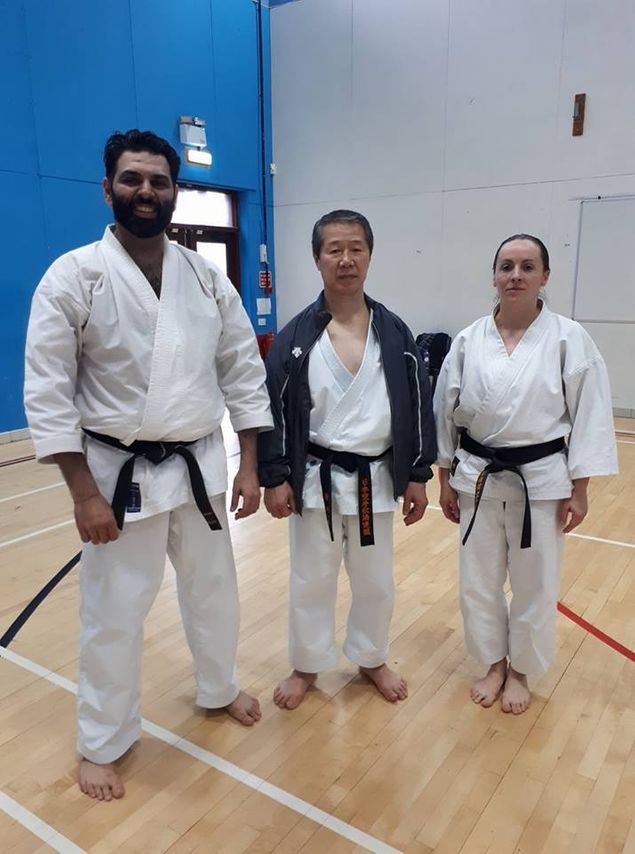 Sensei Shyam and Sensei Loredana traveled to Nottingham to train with the JKS World Chief Instructor Kagawa Shihan 9th Dan. 
The course was sold out with members of the JKS travelling from as far as Sweden to train with the JKS Chief. 
The course covered control of technique, with Shihan showing his mastery of Karate technique by kicking a small roll off tape of a students head. Shihan then gave a master class of Junro Shodan, Nidan and Sandan and then Bassai Dai explaining it was his favourite kata. Shihan also went through Kihon Ippon Kumite and how it is relevant to free style kumite. 
The lesson of the day was Simple is best and to make your karate your own...Shihan said there are over 100 people in the Dojo, you should see 100 different kata as everyone is an individual. 