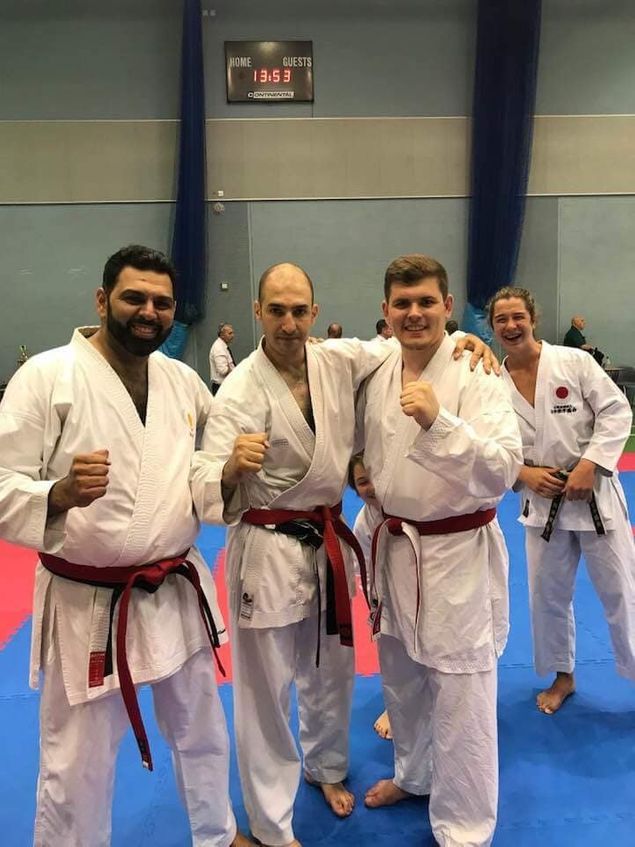 A small squad of 3 went to the Gima Ha UK Championships in Kent.
Keljon faced Sensei Anas in the Senior Men's Kumite Final with Keljon winning a very close fought final. 
The Men's team with Sensei Shyam as 3rd fighter won Bronze after close fights with JKA England and JK Luton. 