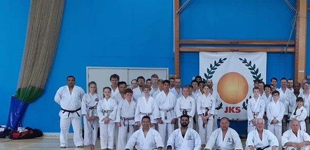 Sensei Shyam was invited to teach the June JKS England Black and Brown belt course in Nottingham. He taught 60 or so students ranging from 9 years of age to 60+ from 3rd Kyu to 7th Dan. 
The course concentrated on the Heian kata and their history and application in both a traditional and modern context. 
The 2 hours flew by only managing to cover 4 out of 5 of the Heian kata.
It was thoroughly enjoyed by all who attended. 